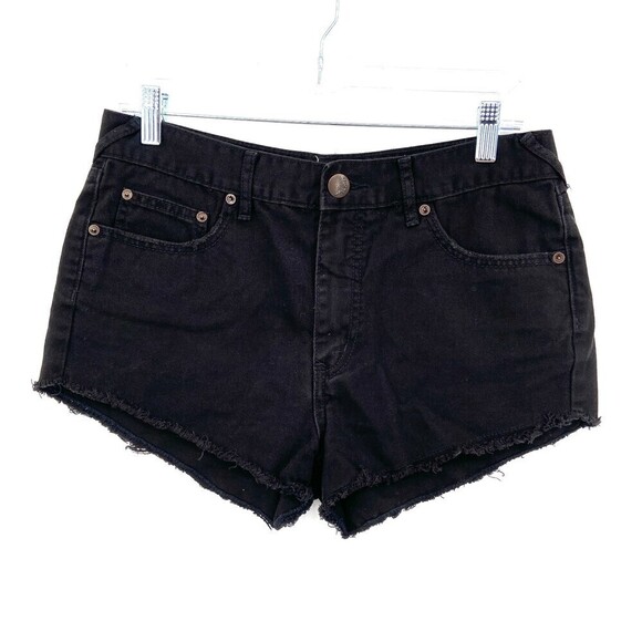 FREE PEOPLE Black Wash High Rise Cutoff Raw Hem Denim Jean Shorts Size 28 - Picture 1 of 4